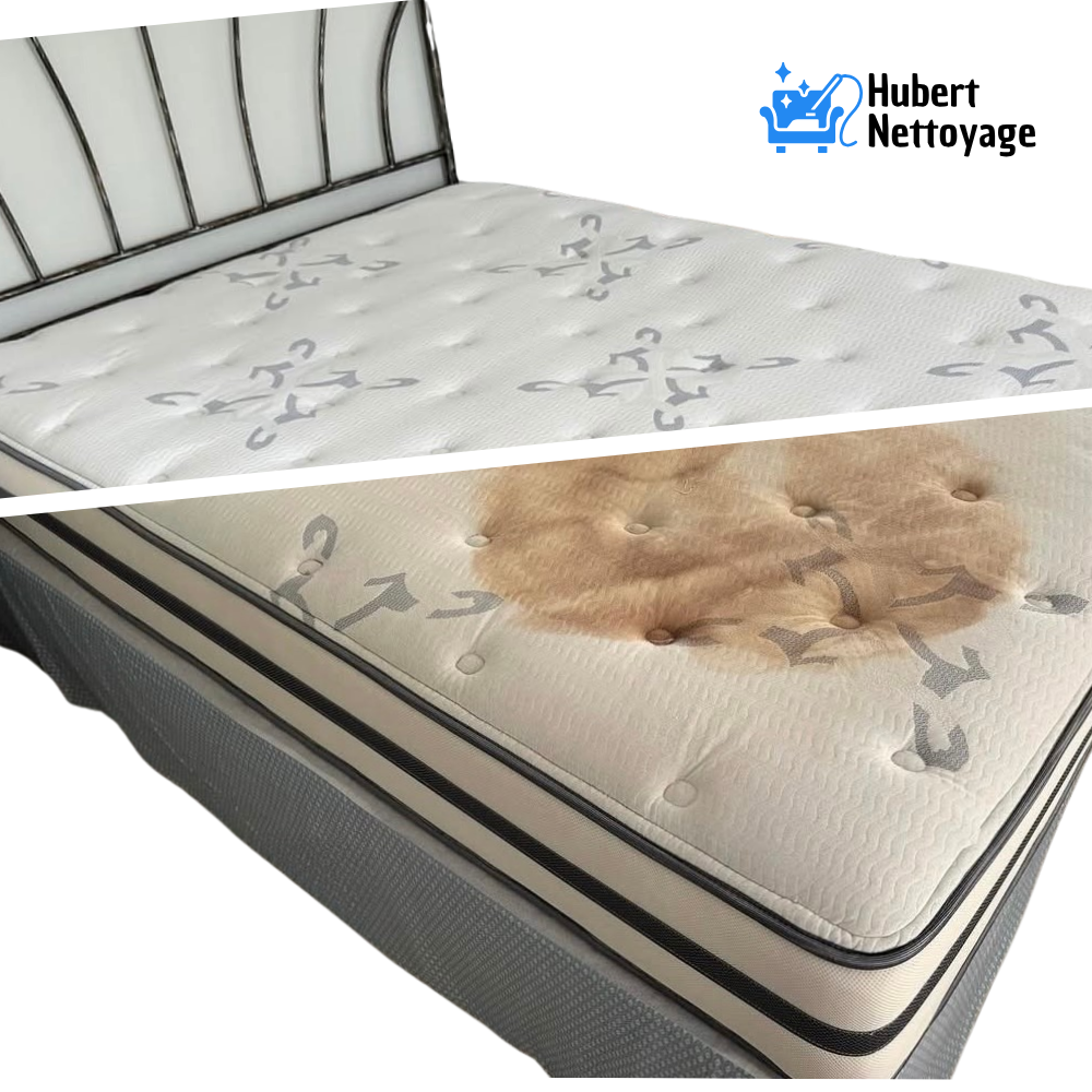 Intervention de nettoyage sur matelas en tissu épais, retrait des taches anciennes et rafraîchissement complet grâce à une machine injecteur-extracteur en Île-de-France